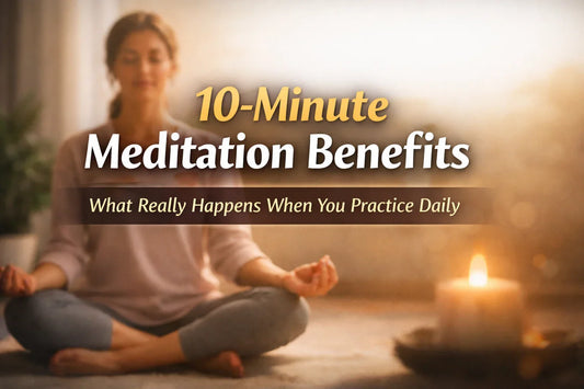 Woman practicing 10-minute daily meditation at home, illustrating the mental and emotional benefits of consistent mindfulness practice