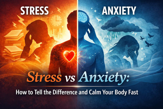 Illustration showing stress vs anxiety, highlighting their differences and how to calm the body fast through nervous system regulation