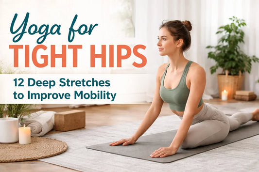 Woman practicing pigeon pose during yoga for tight hips, demonstrating deep hip stretches to improve flexibility and mobility